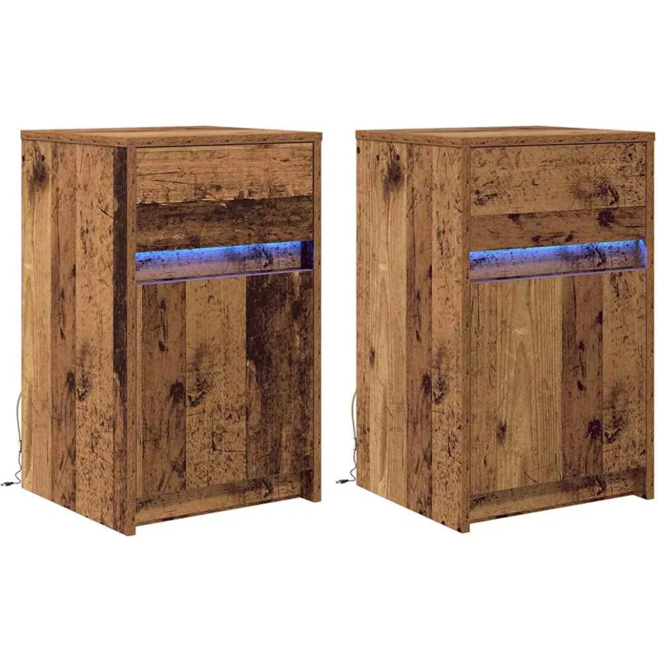 vidaXL LED Bedside Kast 2 st Oud hout 38 x 34 x 61 cm Bewerkt hout bruin, foto 3
