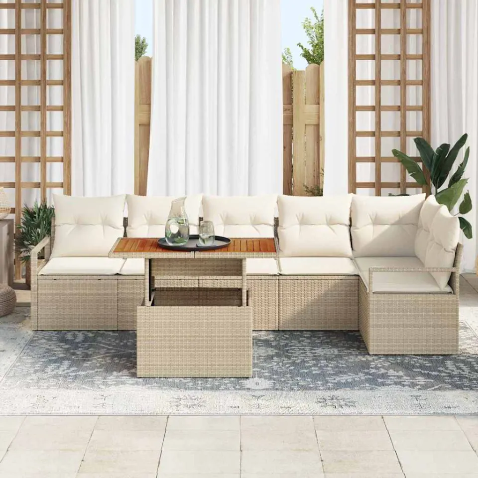 vidaXL Tuin Sofa Set 7 st Beige Poly riet, foto 3