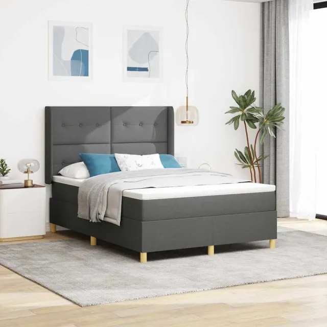 vidaXL Boxspringbed met LED-stripverlichting Grijs 140 x 190 cm Stof