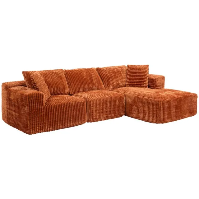 Atmosphera Créateur d'intérieur® Modulaire 3-zits hoekbank van geribd fluweel SOLKA Terracotta