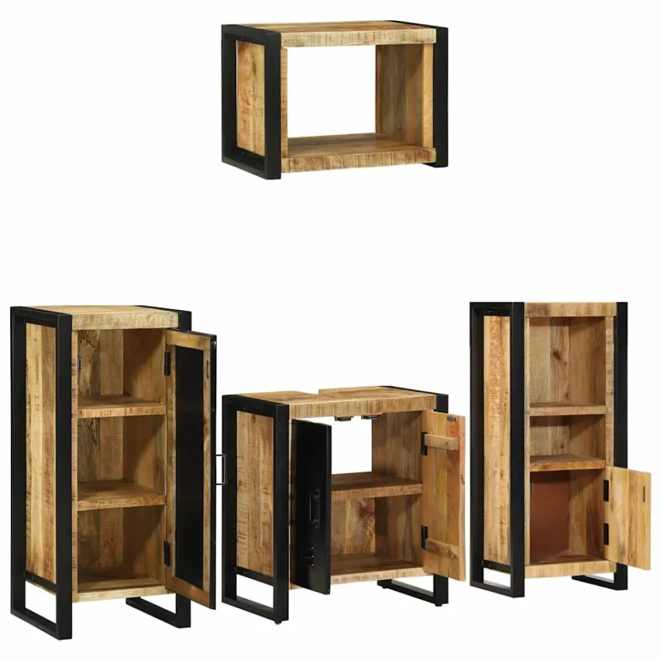 vidaXL Badkamermeubelset 4 st Bruin en zwart Massief Mango Hout, foto 2