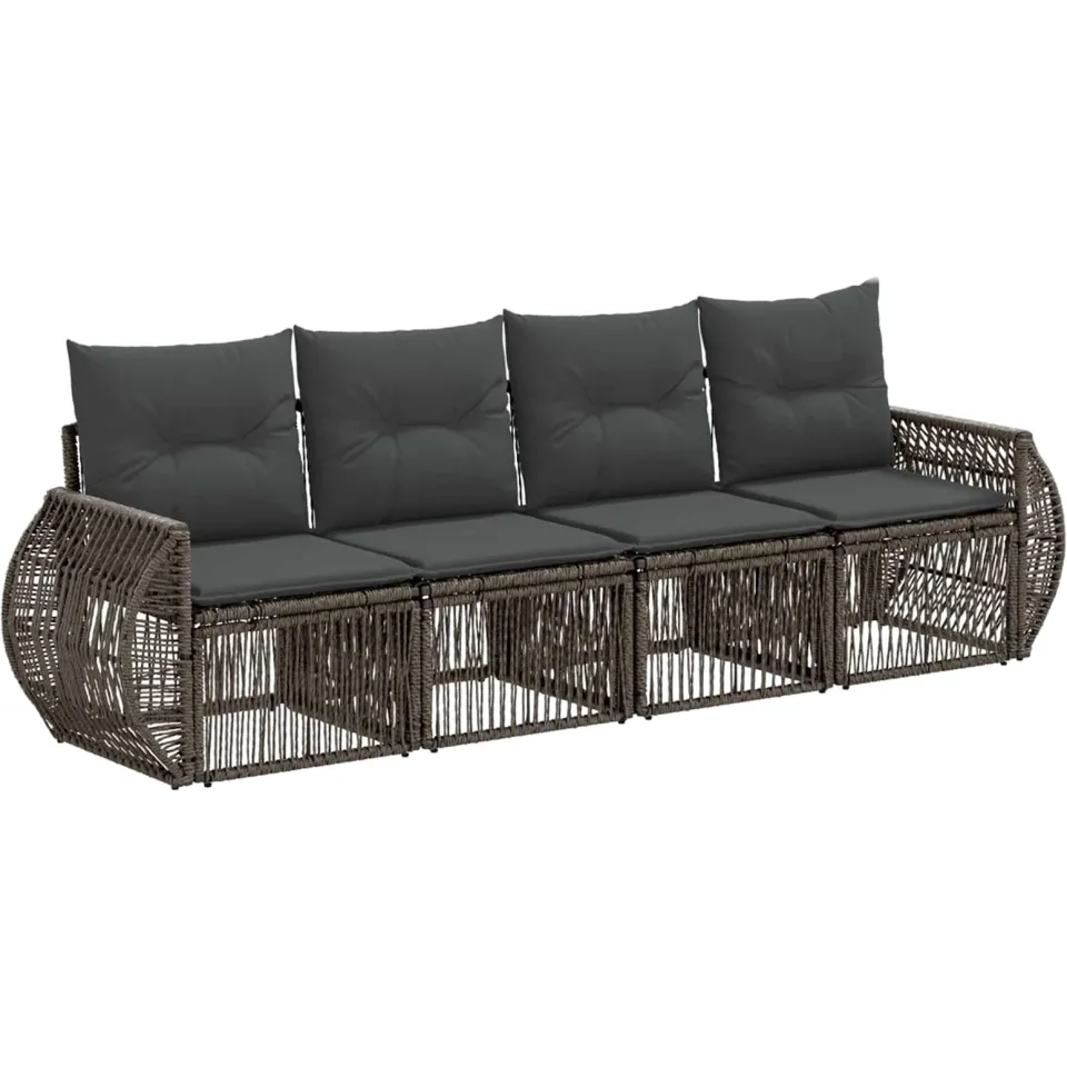 vidaXL Tuinbankenset 4 st 4-zits Grijs en Donkergrijs poly rattan, foto 3