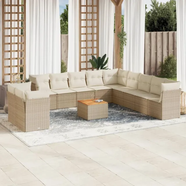 vidaXL 12-delige Loungeset met kussens poly rattan beige, foto 2