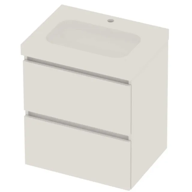 Basic-Line Moby 46 Badmeubelset Polystone 1 Kraangat Greeploos 60x46x66 cm Ice White Glans Wit