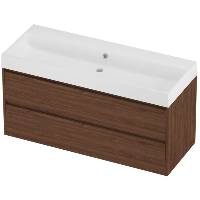 Proline Podium Badmeubelset Polystone Loft 120x46x62 cm Mat White Indian Walnut Houtlook