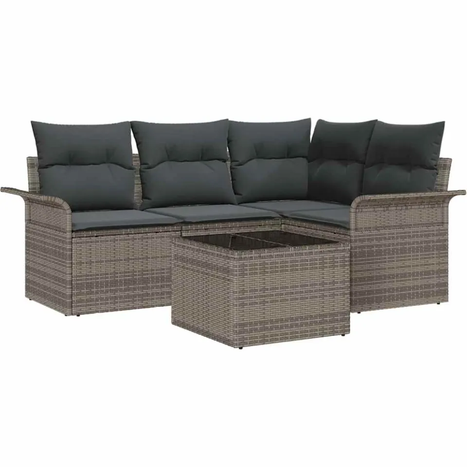 vidaXL Tuin Sofa Set 5 st Grijs poly rattan