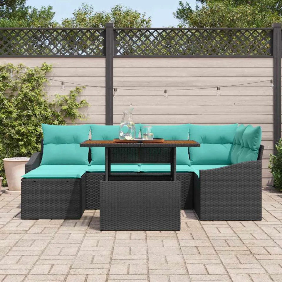 vidaXL Tuinbankenset 7 st Zwart en Teal, foto 3