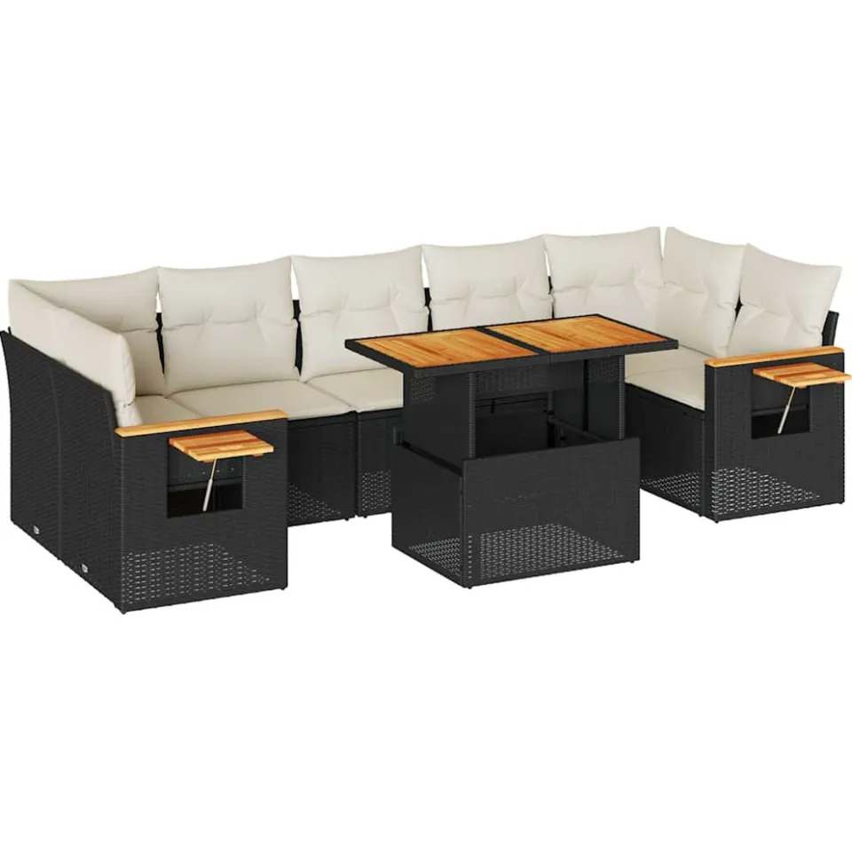 vidaXL 8-delige Loungeset met kussens poly rattan acacia zwart, foto 3
