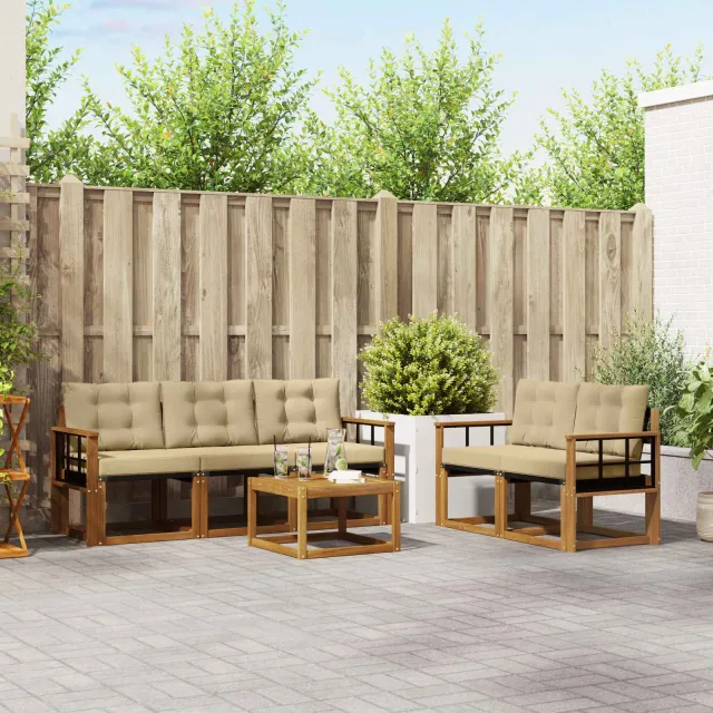 vidaXL Buiten bankenset 6 st 5-zits Natuurlijk en Beige