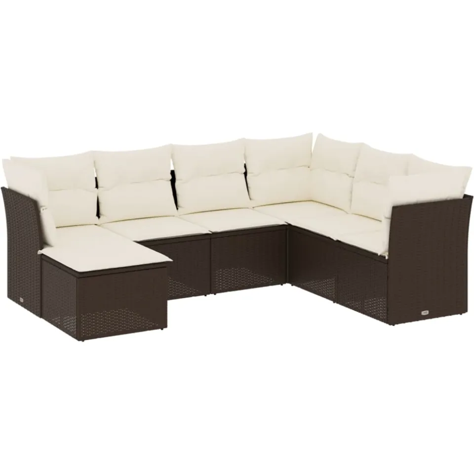 vidaXL 7-delige Loungeset met kussens poly rattan bruin, foto 3