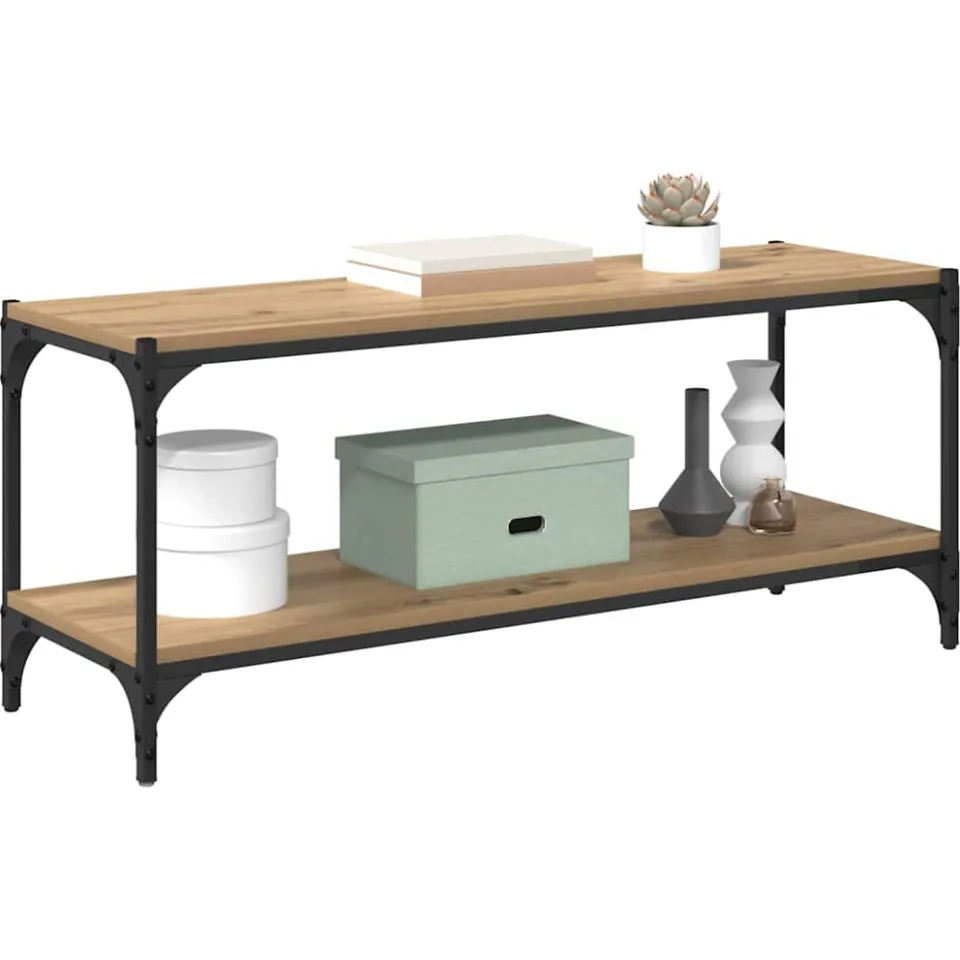 vidaXL TV-kast 2-laags 100x33x41cm Gemonteerd hout en ijzer Bruin