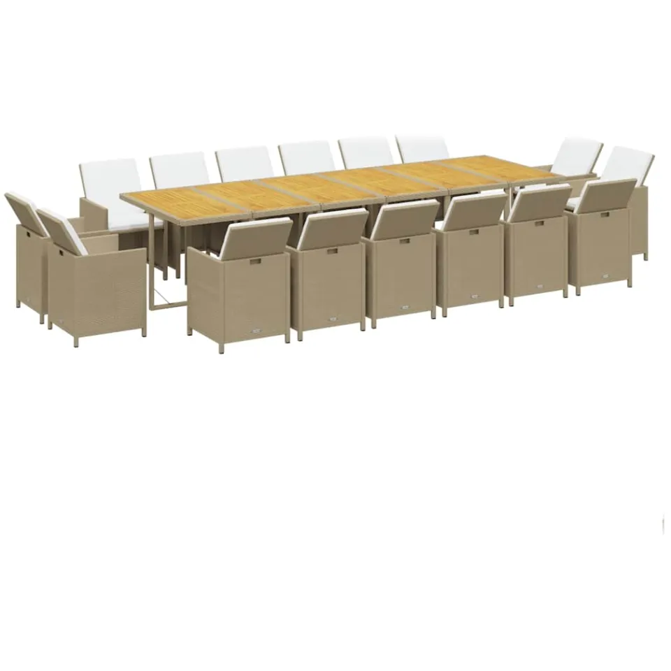 vidaXL 17-delige Tuinset met kussens poly rattan beige