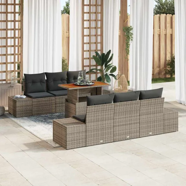 vidaXL Tuin Sofa Set 7 st Grijs Poly riet, foto 2