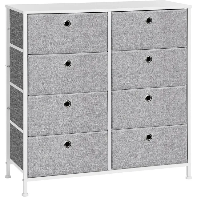 Songmics Ladekast - Met 8 Stoffen Lades - Metalen Frame - Voor Slaapkamer en Woonkamer Lichtgrijs-Wit