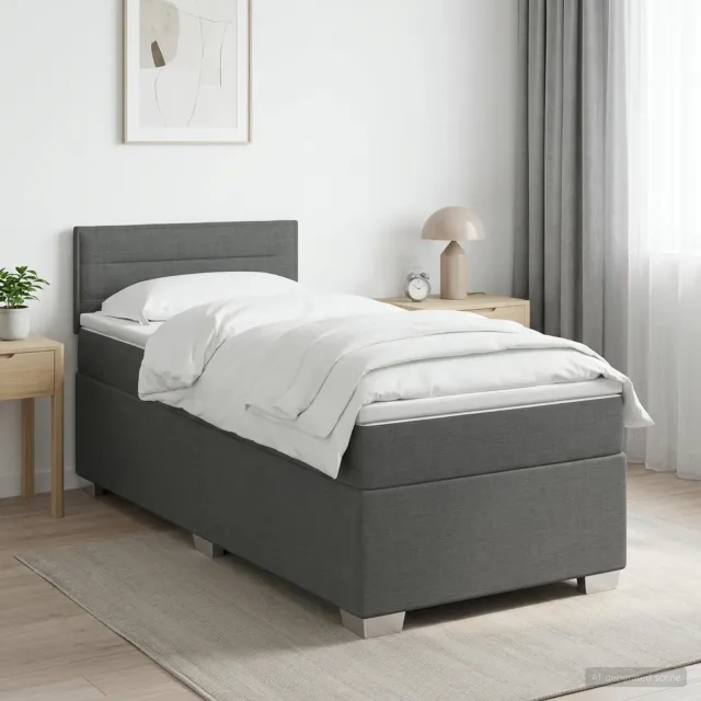 vidaXL Boxspring Bed met Matras en LED Donkergrijs Enkel Stof