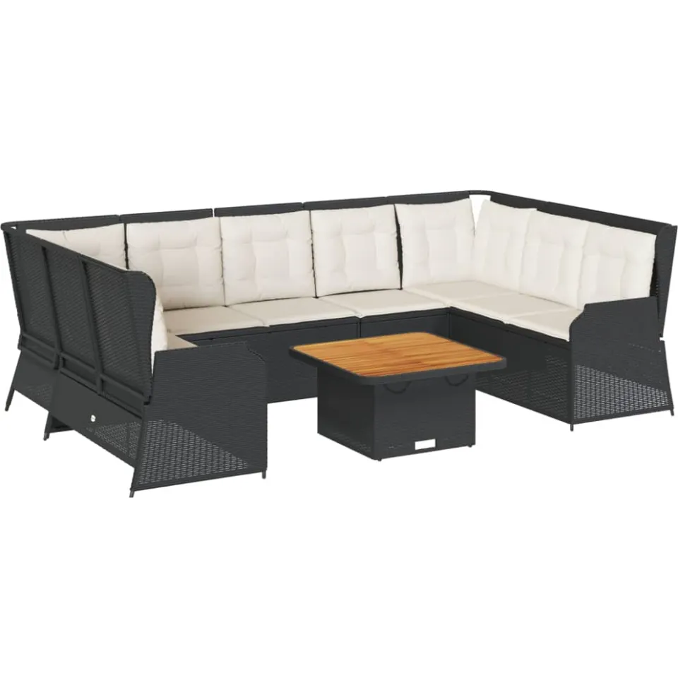 vidaXL 7-delige Loungeset met kussens poly rattan zwart, foto 3