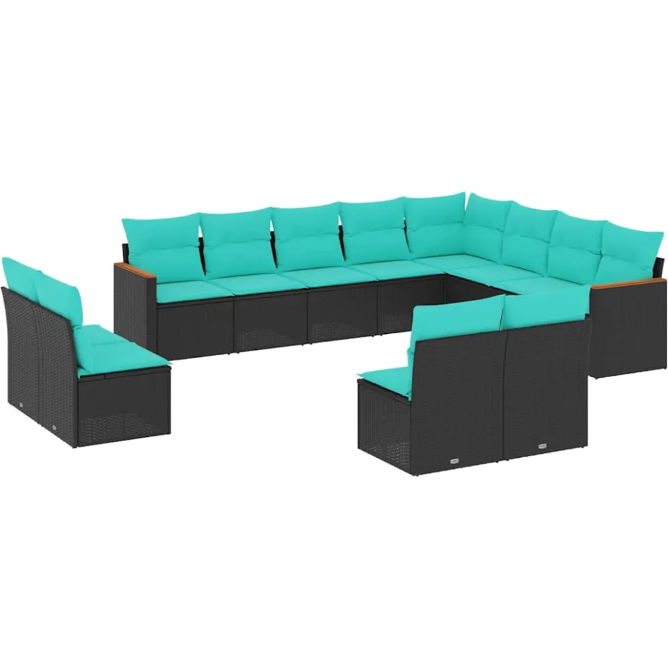 vidaXL 12-delige tuinbankset met kussens van zwart polyrotan, foto 3