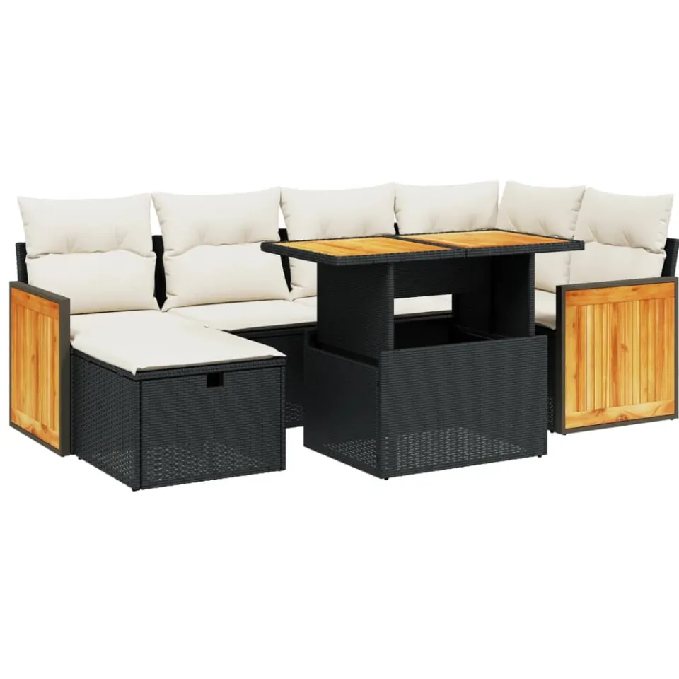 vidaXL 7-delige Loungeset met kussens poly rattan zwart