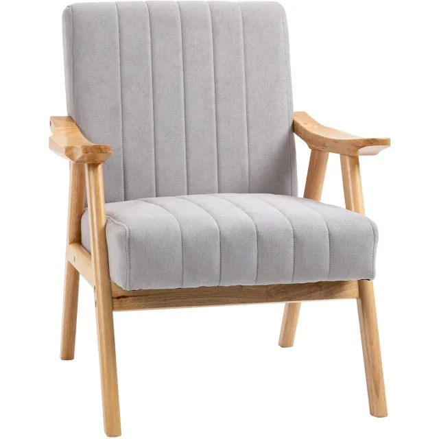 Homona Scandinavische fauteuil - Met houten frame en fluweellook bekleding - 68 x 74 x 82 cm - Lichtgrijs