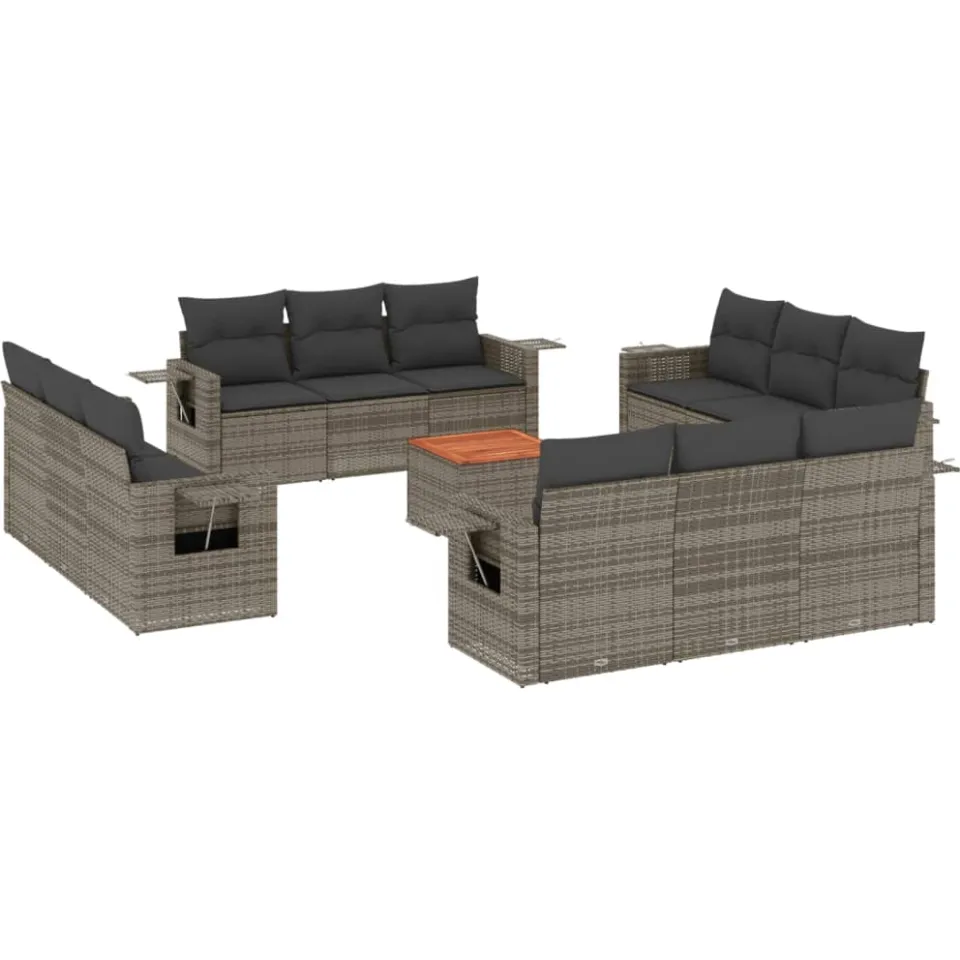 vidaXL 13-delige Loungeset met kussens poly rattan grijs, foto 3