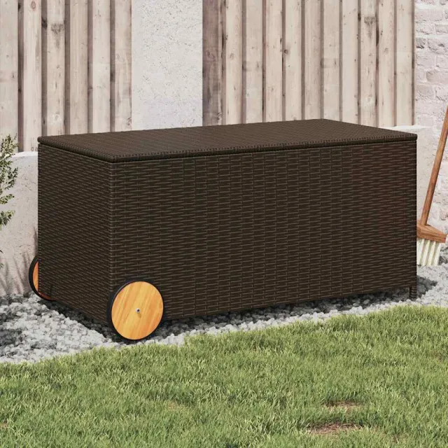 vidaXL Tuinbox met wielen 190 L poly rattan bruin, foto 2