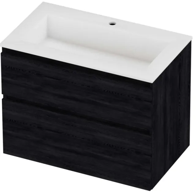 Proline Aristo Badmeubelset Polystone Elegant 1 Kraangat 80x46x62 cm Mat White Black Oak Eiken