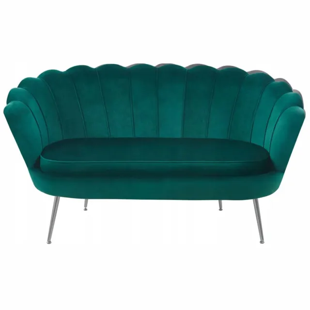 Furnitex Riviera - Tweezitsbank - Groen fluweel - Schelpvormige rugleuning - Metalen poten Groen;Zwart