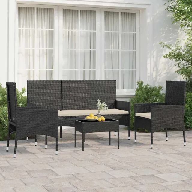 vidaXL 4-delige Loungeset met kussens poly rattan zwart, foto 2