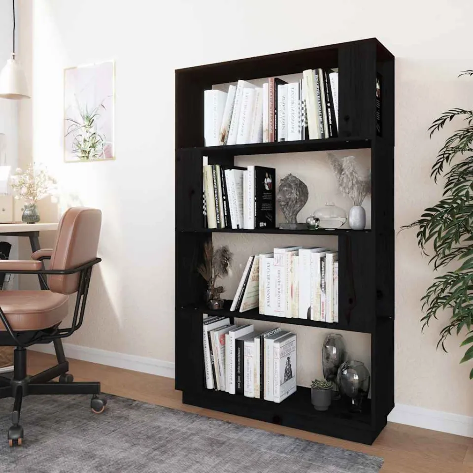 vidaXL Boekenkast/kamerscherm 80x25x132 cm massief grenenhout zwart, foto 2