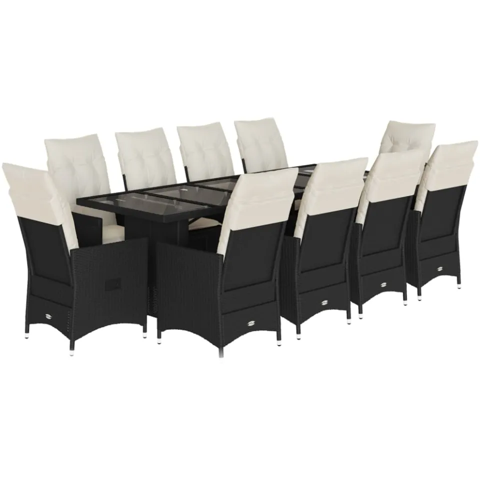 vidaXL 11-delige Bistroset met kussens poly rattan zwart, foto 3