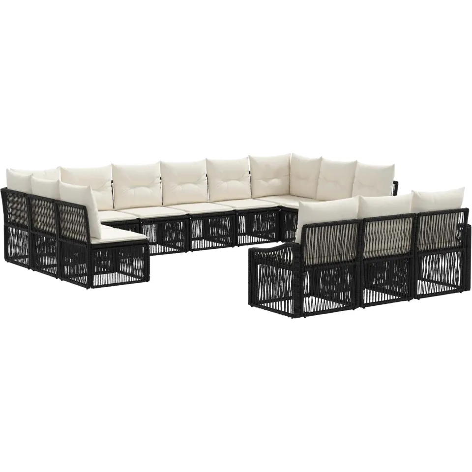 vidaXL Tuinbankenset 13 st 13-zits Zwart poly rattan, foto 3