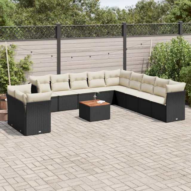 vidaXL 12-delige Loungeset met kussens poly rattan zwart, foto 2