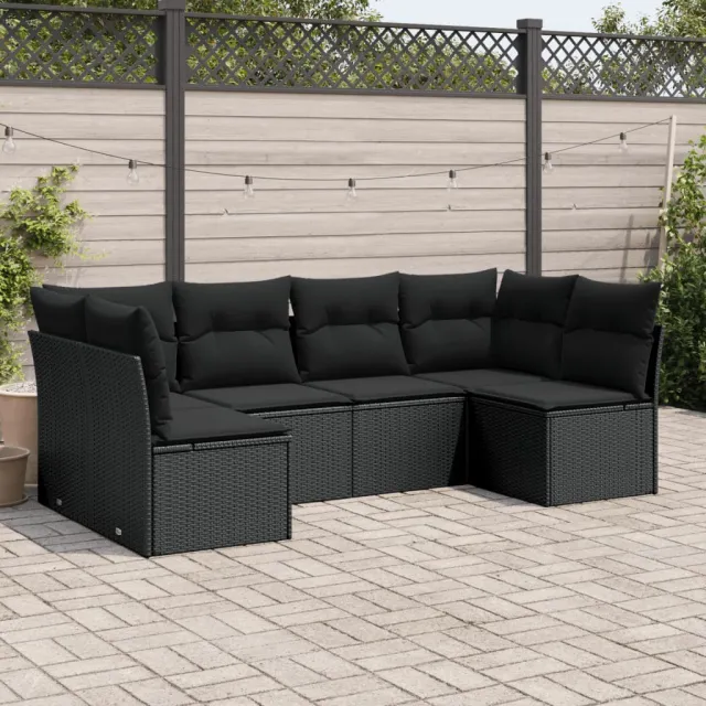 vidaXL 6-delige Loungeset met kussens poly rattan zwart, foto 2