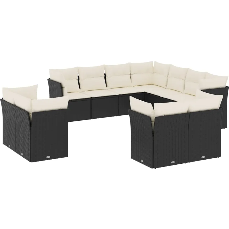 vidaXL 11-delige Loungeset met kussens poly rattan zwart, foto 3