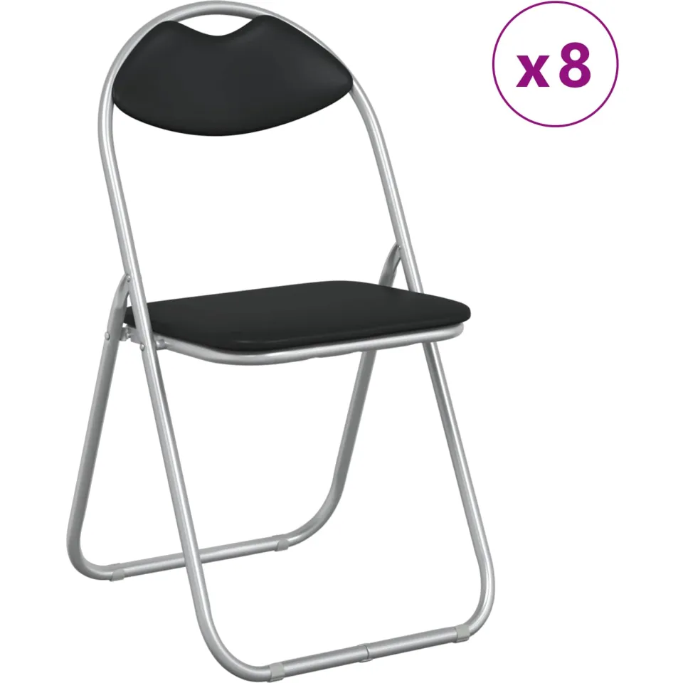 vidaXL Inklapbare stoel 8 st Nep Leer Zwart en Grijs 48 x 43,5 x 81 cm, foto 3