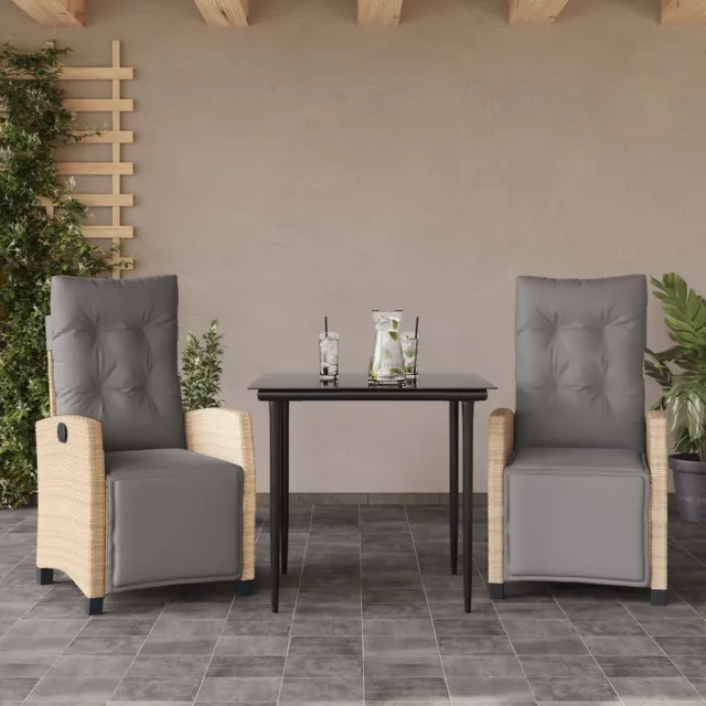 vidaXL 3-delige Tuinset met kussens poly rattan gemengd beige, foto 2