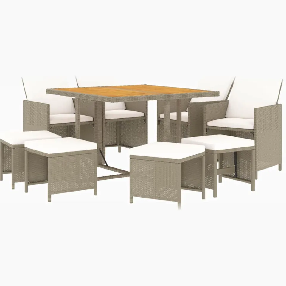vidaXL 9-delige Tuinset met kussens poly rattan beige, foto 3