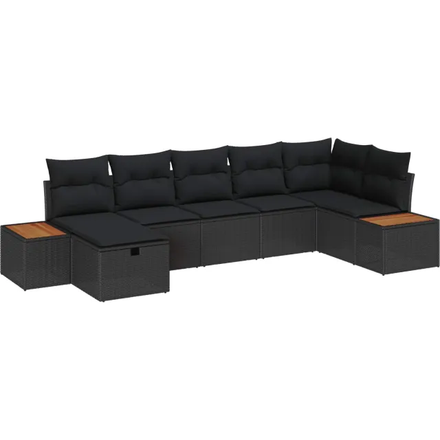 vidaXL Tuin Sofa Set met kussen 7 pcs Zwart Poly riet
