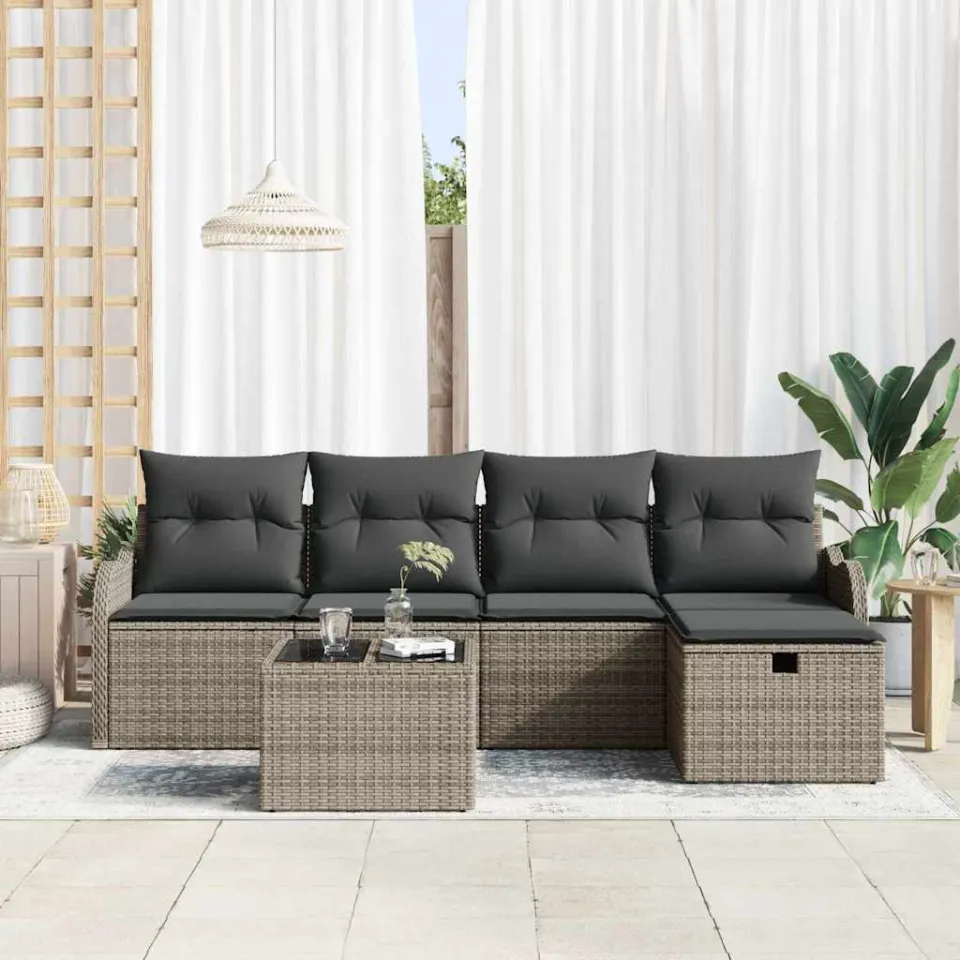 vidaXL Tuin Sofa Set 6 st Poly riet beige, foto 2