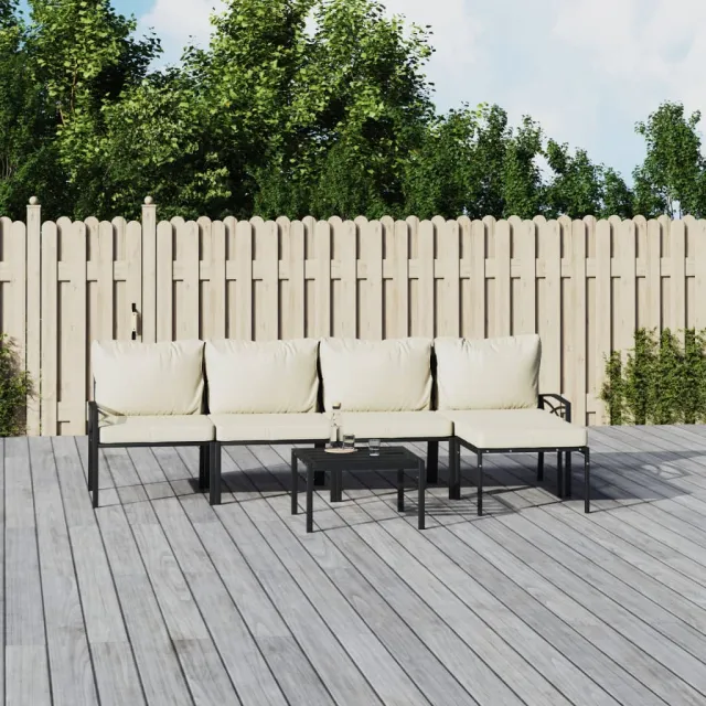 vidaXL 6-delige Loungeset met zandkleurige kussens staal, foto 2