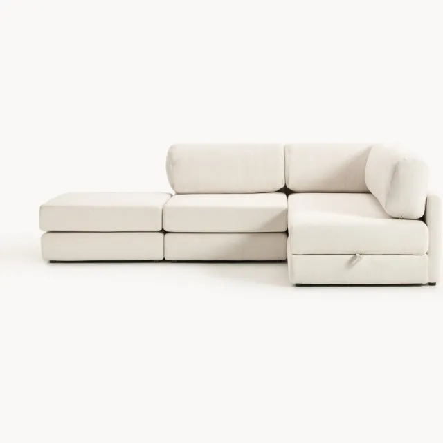 Westwing Collection Bouclé slaapbank Ladina (3-zits) met opbergruimte wit