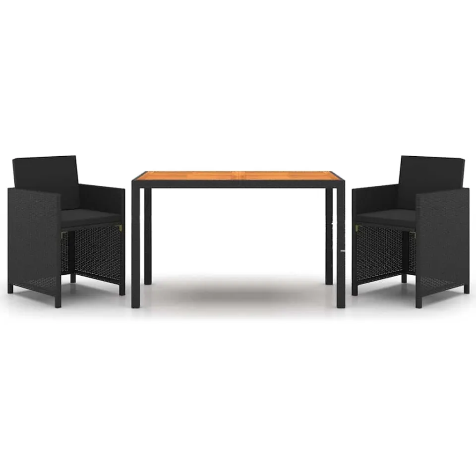 vidaXL 3-delige Tuinset met kussens poly rattan zwart, foto 3