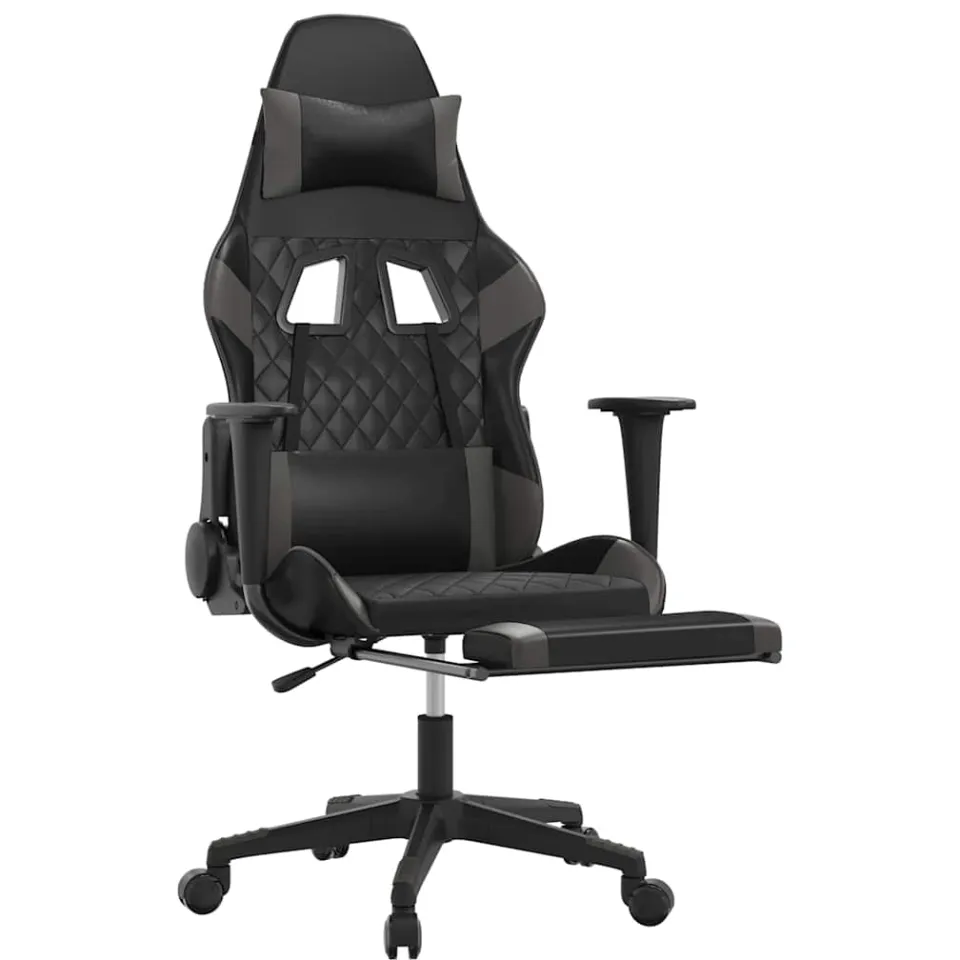 vidaXL Massage gamestoel met voetensteun kunstleer zwart en grijs