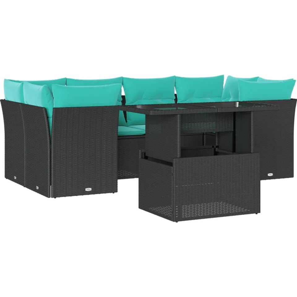 vidaXL 7-delige tuinbankset met kussens van zwart polyrotan, foto 3