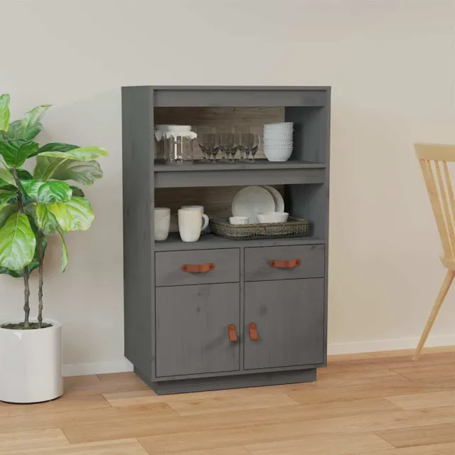 vidaXL Hoge kast 67x40x108,5 cm massief grenenhout grijs, foto 2