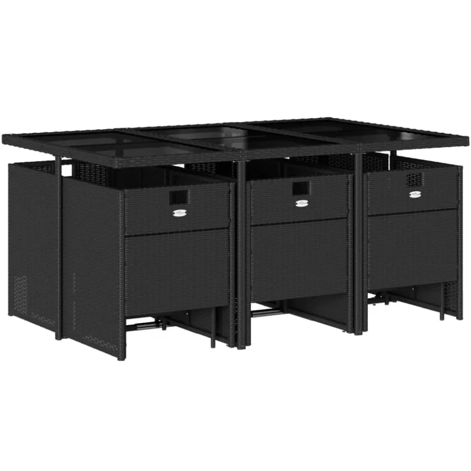 vidaXL 11-delige Tuinset met kussens poly rattan zwart