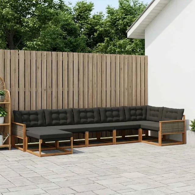 vidaXL Buiten bankenset 7 st 7-zits Naturel en Zwart Bruin