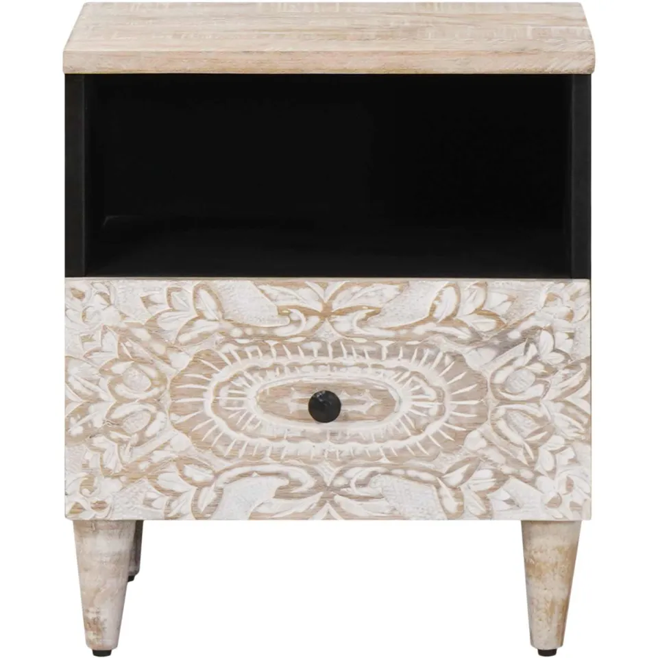 vidaXL Bed kast met lade Wit 40 x 33 x 46 cm Massief Mango Hout, foto 3