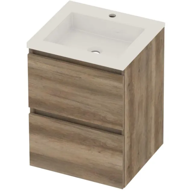 Basic-Line Aura 46 Badmeubelset Acryl 1 Kraangat Greeploos 50x46x62 cm Scotch Oak Glans Wit