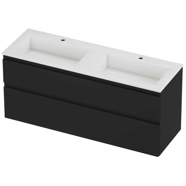 Proline Aristo Badmeubelset Polystone Elegant Dubbel 140x46x62 cm Glans Wit Mat Zwart